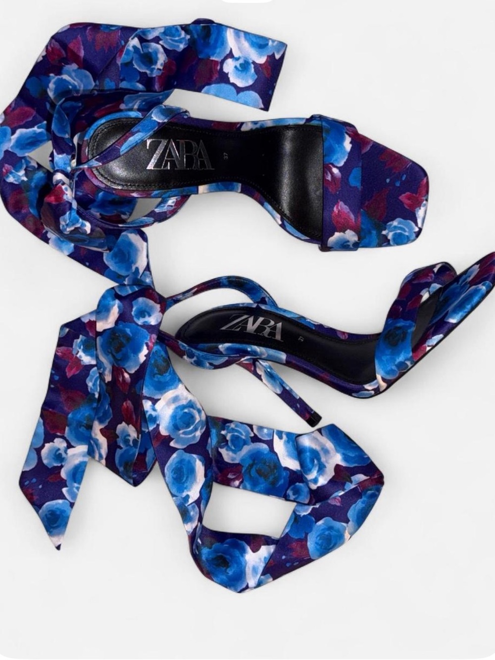 Zara Blue Floral Lace-Up Heels
